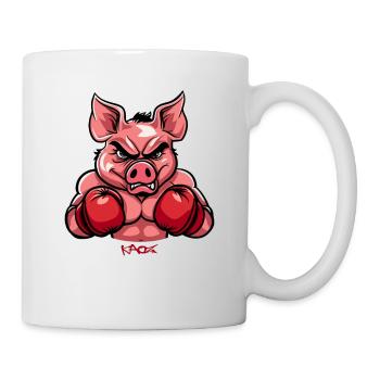 Boxhandschuhe Boxer: Boxendes Cartoon Schwein - Tasse - Weiß - Rechts