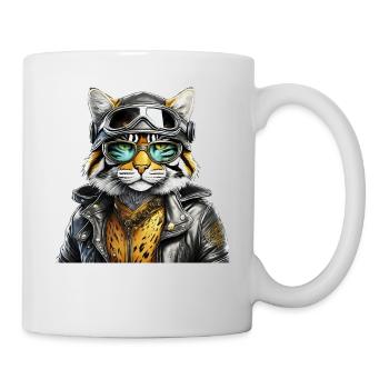 KATZE LEDERJACKE BRILLE - Tasse - Weiß - Rechts
