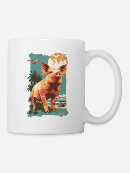 Art Deco Urlaub Reise Palen Strand Schwein - Tasse - Weiß