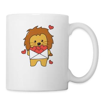 Löwe zum Valentinstag süße Tiere mit Herzen - Tasse - Weiß - Rechts