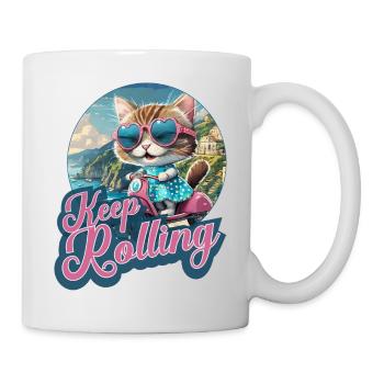 Chat Scooter Comic cat motorroller Continuez à rouler - Mug blanc - blanc - Droite