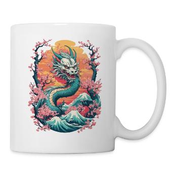 Japanese Dragon Cherry Blossom Aesthetic Design - Mug - white - Right