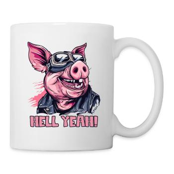 Hell Yeah, Motorrad-Biker-Schwein - Tasse - Weiß - Rechts
