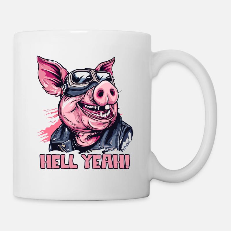 Oh oui, cochon motard moto - Mug blanc - blanc
