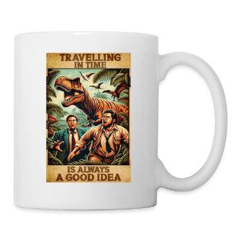 90s movie poster design Time travel T-Rex Humor - Mug - white - Right