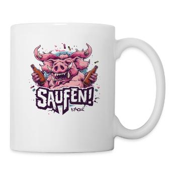 Saufendes Party-Schwein, Wochende saufen gehen - Tasse - Weiß - Rechts