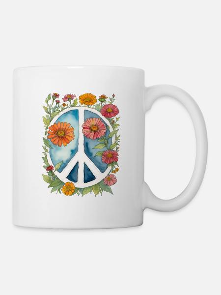 Frieden und Zinnien - Tasse - Weiß