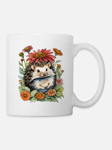 Igel und Zinnien - Tasse - Weiß
