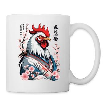 Samurai Bild Retro Design Hahn Kampfkunst - Tasse - Weiß - Rechts