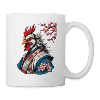Samurai Hahn im Ukiyo-e Stil Retro Design - Tasse - Weiß - Rechts