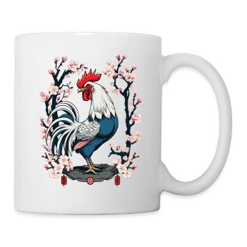 Asian Rooster Cherry Blossoms Aesthetic Design - Mug - white - Right
