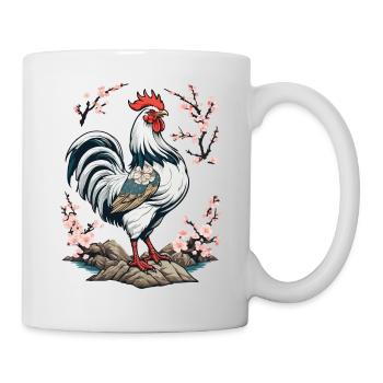 Japanese Rooster Cherry Blossoms Aesthetic Design - Mug - white - Right