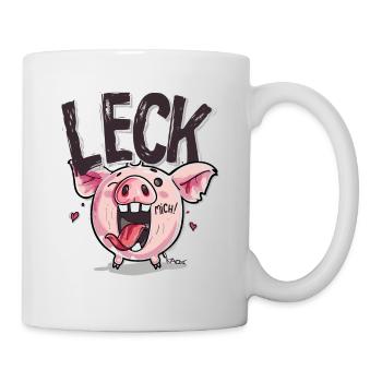 Süßes freches Cartoon-Schwein: Leck mich - Tasse - Weiß - Rechts