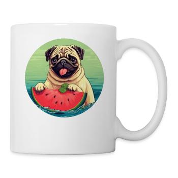 Pug with watermelon at sunset - Mug - white - Right