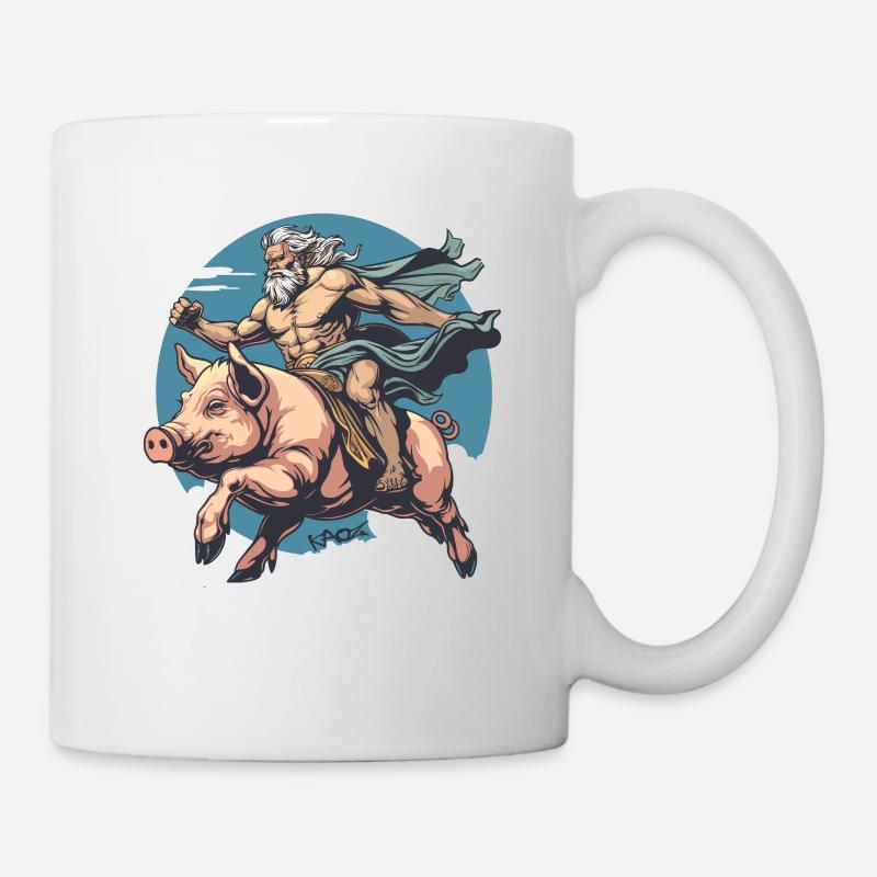 Un dieu grec chevauche un cochon - Mug blanc - blanc