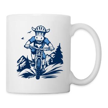 White and blue cow with mountain bike - Mug - white - Right