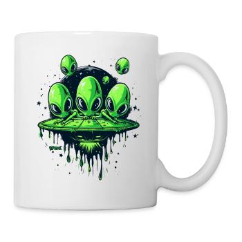 Lustige Flugscheibe: Grüne kleine Alien Invasion - Tasse - Weiß - Rechts