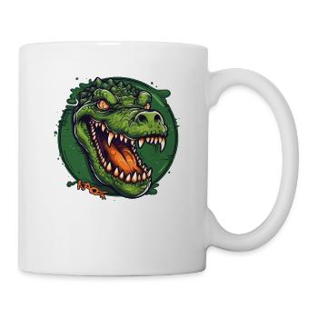 Cartoon-Alligator: Grüner, lustiger Gator - Tasse - Weiß - Rechts