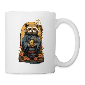 Süßer Marderhund Japanischer Sake Vintage Kunst - Tasse - Weiß - Rechts