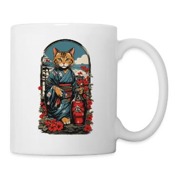 Chat saké japonais Vintage Art - Mug blanc - blanc - Droite