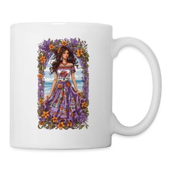Spanische Schönheit Blumen Deko Vintage Bohemian - Tasse - Weiß - Rechts