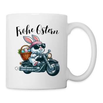 Frohe Ostern Hase Osterhase Motorrad Cool lustig - Tasse - Weiß - Rechts