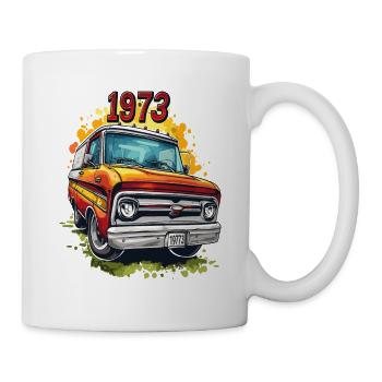 Nach-Hippie-Zeiten: Flower-Power-Van und 1973 - Tasse - Weiß - Rechts