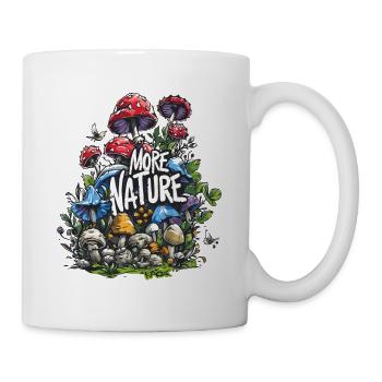 Flowers, mushrooms, grass, birds - a meadow of nature - Mug - white - Right