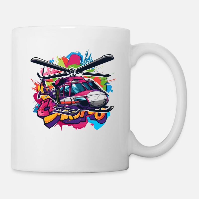 Ein farbenfroher Graffiti Hubschrauber - Tasse - Weiß