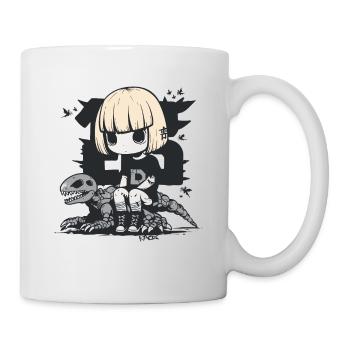 Anime Goth Ghosts Girl Sitting On Dino Skeleton - Mug - white - Right