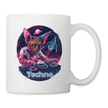 Techno DJ Rave Space Cat - Tasse - Weiß - Rechts