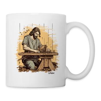 Jesus und Josef, die Zimmerleute: Zimmermann - Tasse - Weiß - Rechts