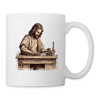 Joseph and Jesus, the carpenters: carpenter - Mug - white - Right