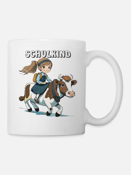 SCHULKIND MÄDCHEN KUH - Tasse - Weiß