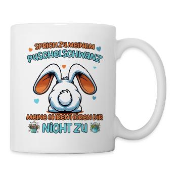 Ostern Osterhase von hinten Ostereier suchen Hasen - Tasse - Weiß - Rechts