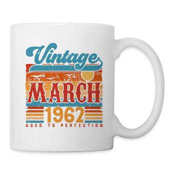 März 1962, Jahrgang März 1962 Jubiläumsgeschenk. - Tasse - Weiß - Rechts