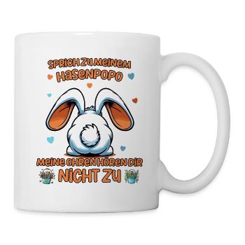 Oster Hasen Sprüche Osterhase von hinten Ostereier - Tasse - Weiß - Rechts