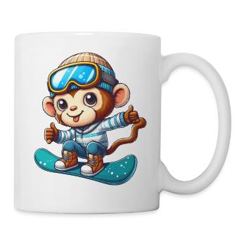 Monkey Chimpanzee Snowboarder Winter Sports Vacation - Mug - white - Right