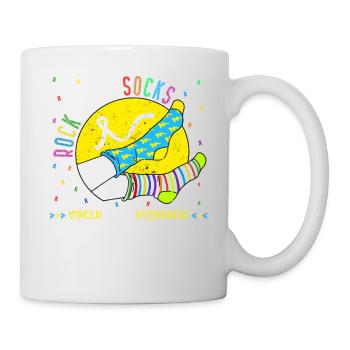 Men Women Kid Down Syndrome Awareness Shirt, Rock - Mug - white - Right
