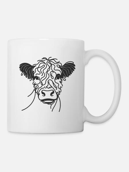Linie Art Dad Mama Kuh - Galloway Mit Gürtel - Tasse - Weiß