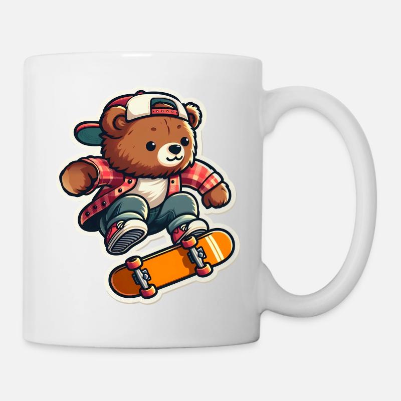 Bär der Skateboard fährt - Kop/krus - hvid