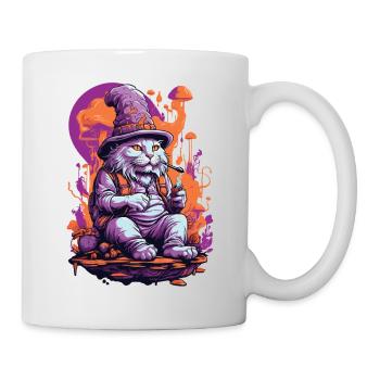 Art psychédélique forêt champignons Goa Trance chat - Mug blanc - blanc - Droite