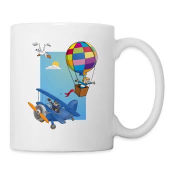 Boy in a hot air balloon and a blue airplane - Mug - white - Right