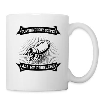 Playing Rugby solves all my Problems - Rugby Sayin - Mug - white - Right