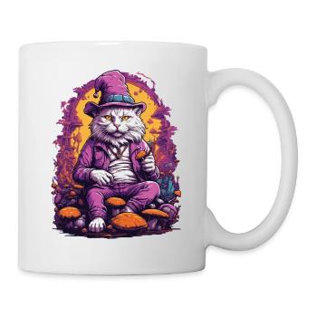 Chat psychédélique Art musique Festival champignons des bois - Mug blanc - blanc - Droite