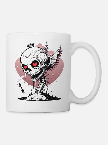 Heart Skull // Skull Heart with Wings FS0041 - Mug - white