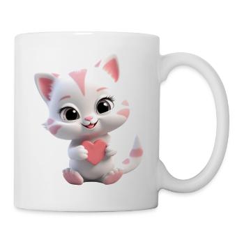 Chaton qui tient un petit coeur - Mug blanc - blanc - Droite