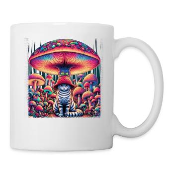 Chat psychédélique aux champignons magiques - Mug blanc - blanc - Droite