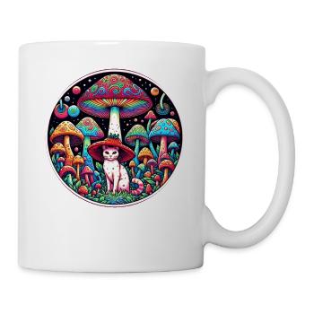 Chat psychédélique aux champignons magiques - Mug blanc - blanc - Droite