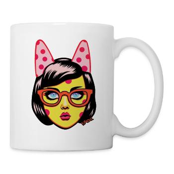 50er Jahre Polka Dot Anime Cartoon Häschen Mädchen - Tasse - Weiß - Rechts